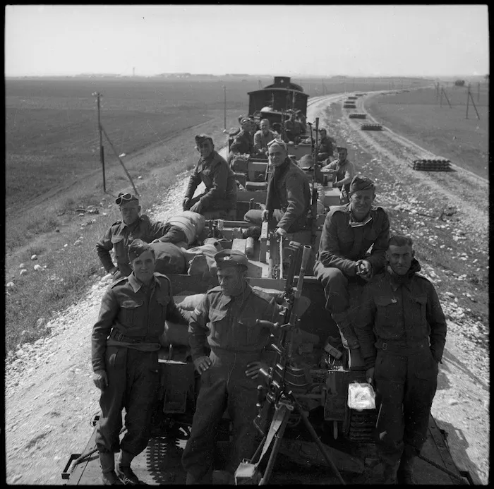 NZ troops going forward by rail, Greece