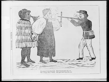 Image: Artist unknown :"Perchance it was his hand, that burned down thy cot, But, savage, here I stand, Thy gun shall harm him not". [1860]