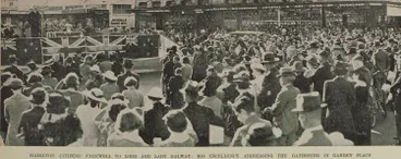 Image: Hamilton citizens' farewell to Lord and Lady Galway: His Excellency addressing the gathering in Garden Place