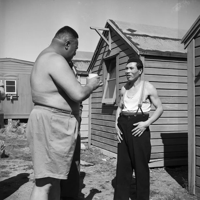 Maori guard and prisoner at the Japanese prisoner of war camp near Featherston