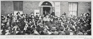Miss Sylvia Pankhurst leaving the suffragette headquarters, London, 10 June 1914 Image: Miss Sylvia Pankhurst leaving the suffragette headquarters, London, 10 June 1914