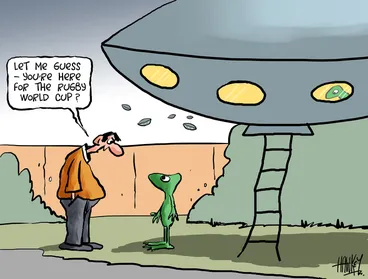 Image: Hawkey, Allan Charles, 1941- :"Let me guess - you're here for the Rugby World Cup?" 1 September 2011