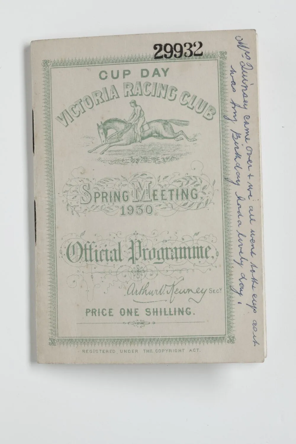 Racing Programme - Official Programme, Cup Day, Spring Meeting, Victorian Racing Club, 1930