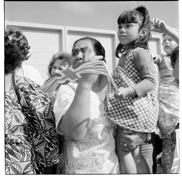 Spectators during the visit of Prince Charles to Waitangirua Mall, Porirua, in April 1981