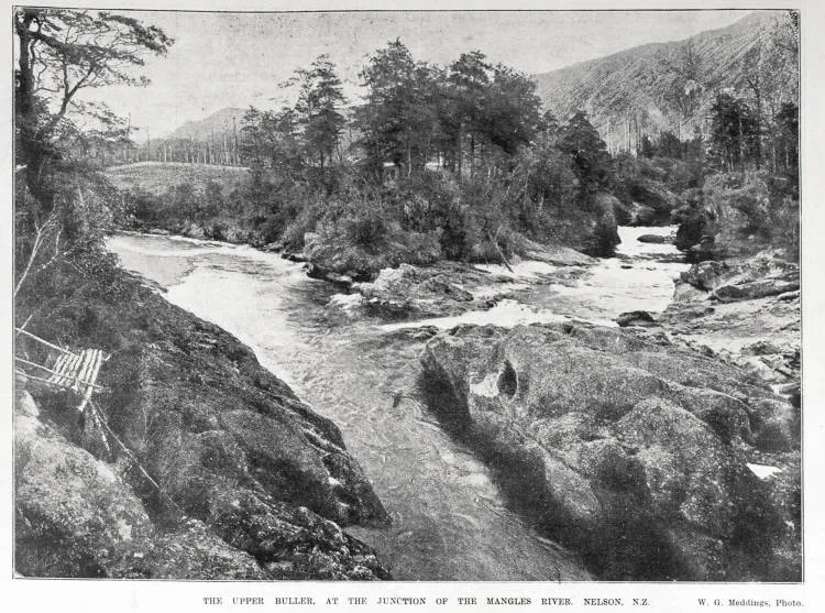 The Upper Buller river at the junction of the Mangles River, Nelson