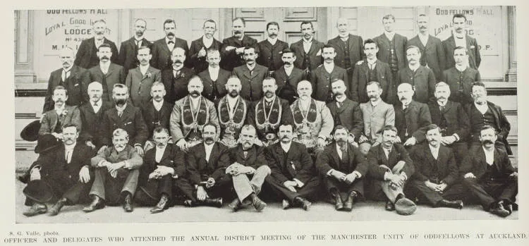 Officers and delegates who attended the annual district meeting of the Manchester Unity of Oddfellows at Auckland