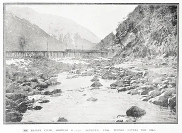 Image: The Bealey River, showing where Arthur's Pass tunnel enters the hill
