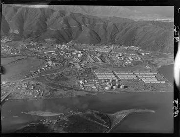 Image: Seaview and mouth of Hutt River, from the air, with Wainuiomata Hill Road