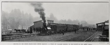 Image: PROGRESS OF THE NORTH ISLAND MAIN TRUNK RAILWAY: A TRAIN AT RAURIMU STATION, IN THE VICINITY OF THE GREAT SPIRAL
