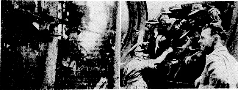 Australian troops attacking the Japanese Xtlong the Buna coast, New Guinea. The Australians on the left are firing at Japanese in a pill-box between 30 and 60 yards' away, and the photograph was taken without the Australians knowing it. Right, General Sir Thomas Blarney fareivelling Australian troops about, to be flown into action in New Guinea. (Evening Post, 11 January 1943)