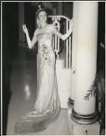 Image: Elana Braianis in a dress featuring pleated satin over lace, costume for the embassy ball scene in the J.C. Williamson production of My fair lady, 1970 [picture] /