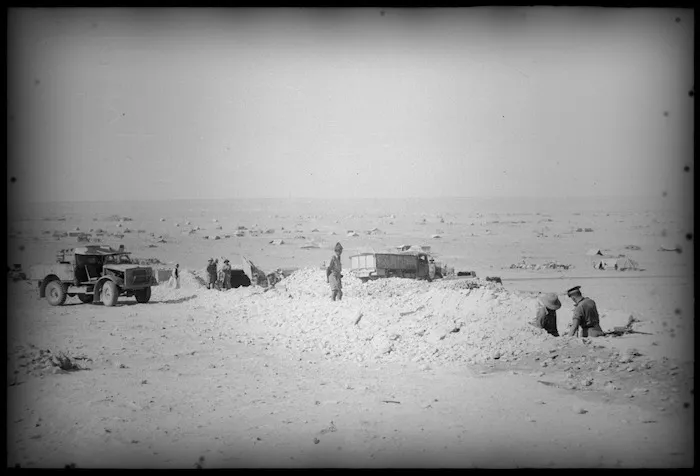 Plumbers at work on water pipeline from Burbeita Oasis to Baggush, Egypt - Photograph taken by M Walker