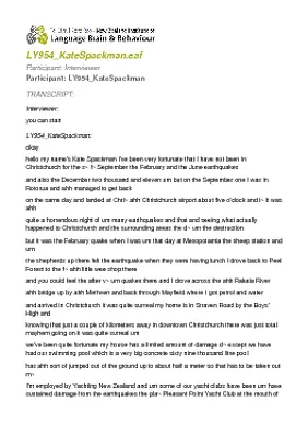 Transcript of Kate Spackman's earthquake story