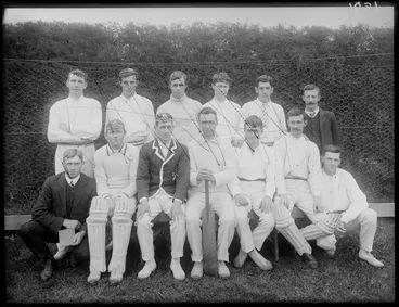 Image: A cricket team, [from Christs College, Christchurch?]