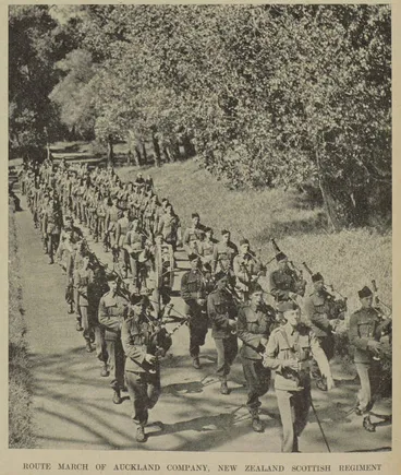 Route march of Auckland Company, New Zealand Scottish Regiment Image: Route march of Auckland Company, New Zealand Scottish Regiment