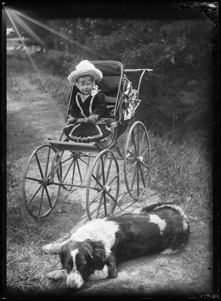 Oswald Binns in a pram, 1890