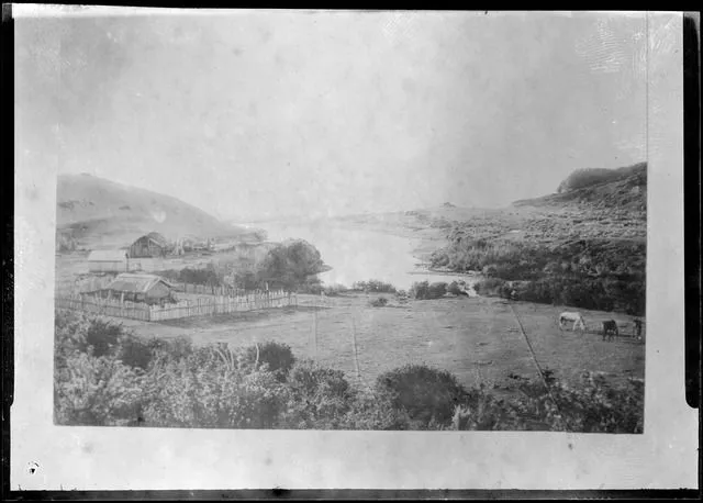 Mouth of Oakura river, showing Oakura Pa