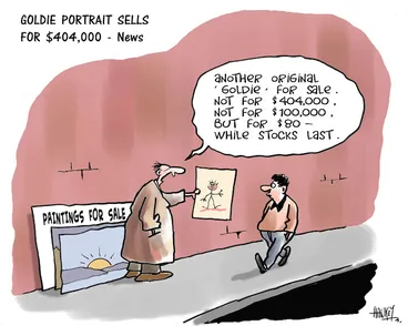 Image: Goldie portrait sells for $404,000 - News. "Another original 'Goldie' for sale. Not for $404,000, not for $100,000, but for $80 - while stocks last." 28 August, 2008