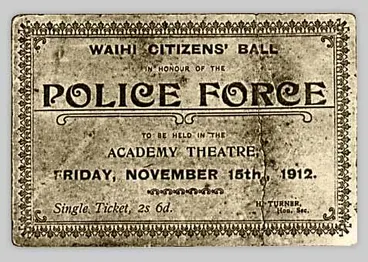 Image: Waihī miners’ strike: citizens' ball ticket