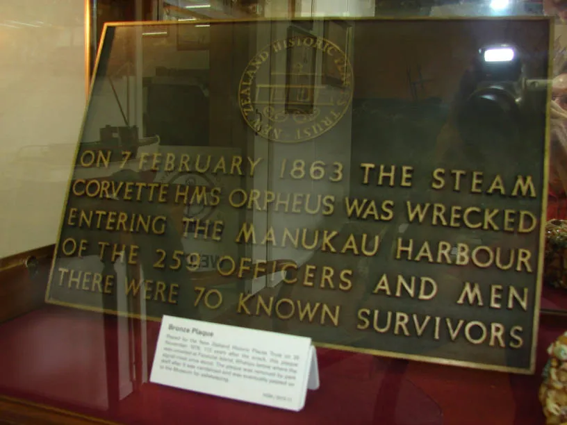 HMS Orpheus memorial plaque, Huia, 2014