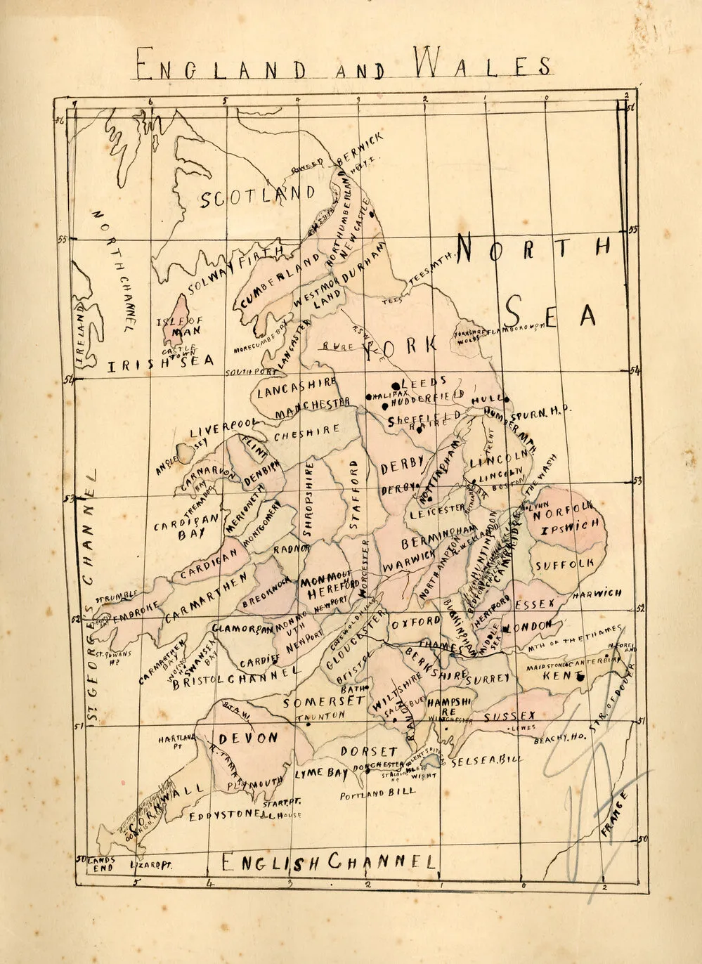 Hand Drawn Map of England and Wales