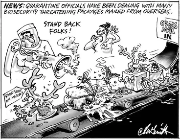 Image: News. Quarantine officials have been dealing with many biosecurity threatening packages mailed from overseas. "Stand back folks!" 24 November, 2004