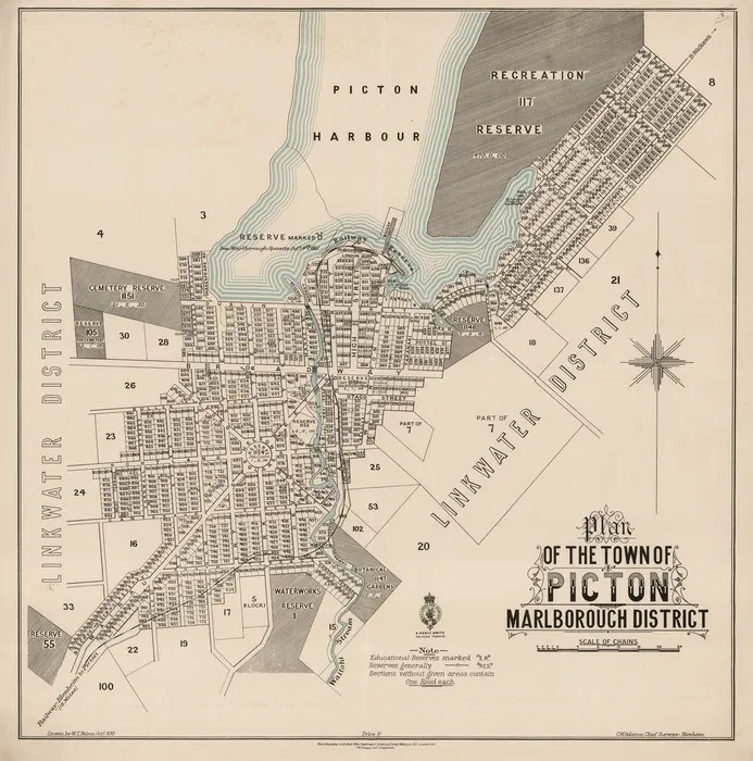 Plan of the town of Picton, Marlborough District / drawn by W.T. Nelson ; C.W. Adams, chief surveyor.