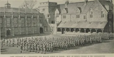 Image: Cadet corps of Christ's College rehearse for the Christchurch parade in honour of the King's birthday