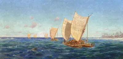 Departure of the Six Canoes from Raratonga for New Zealand, AD1350