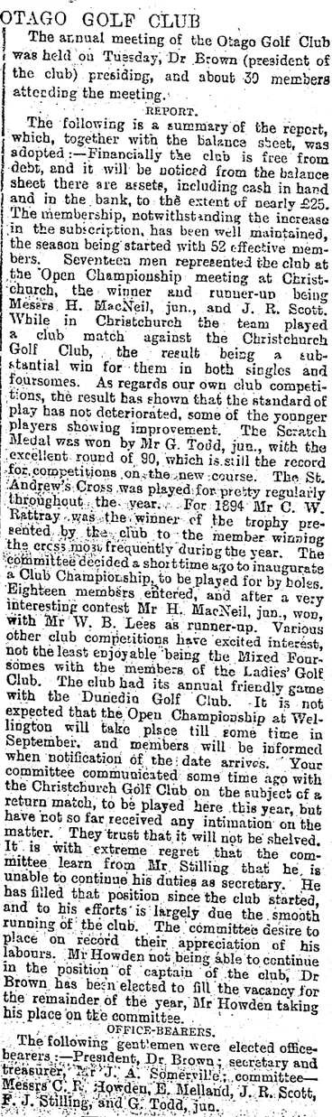 Image: OTAGO GOLF CLUB. (Otago Daily Times 6-6-1895)