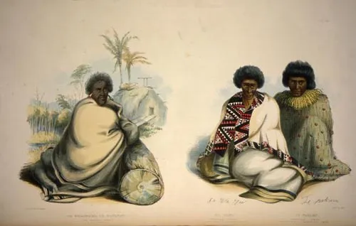 Pōtatau Te Wherowhero (left), Te Waru (centre) and Te Pakaru (right), painted by George French Angas