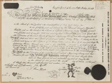 Facsimile of the Deed of Sale of 13,000 acres to the Church Missionary Society, 1819 Image: Facsimile of the Deed of Sale of 13,000 acres to the Church Missionary Society, 1819