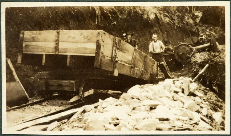 Derailed loco, Huia Valley, 1928