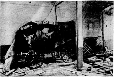 Image: The coach used by Florence Nightingale in the Crimean War, and which was displayed at St. Thomas's .. Hospital, tvas damaged: ivhen that hospital was bombed during an air raid on London. (Evening Post, 16 July 1941)