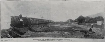 Image: Opening of the Thames-Auckland Railway, December 19. The Children's train en route to Matatoke