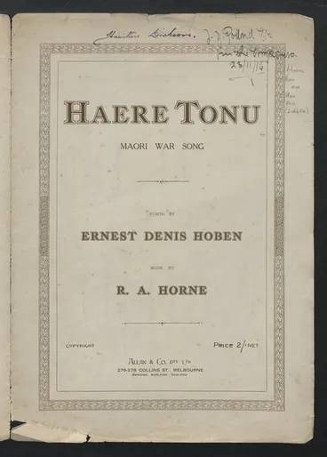 Image: Haere tonu : Māori war song / words by Ernest Denis Hoben ; music by R.A. Horne.