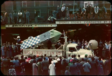 Image: Space vessel float in parade, Queen Street.