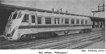 Image: (Rly. Publicity photo.) — the railcar, “tokomaru.”