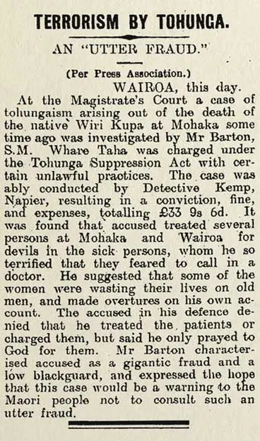 Tohunga Suppression Act Image: Tohunga Suppression Act