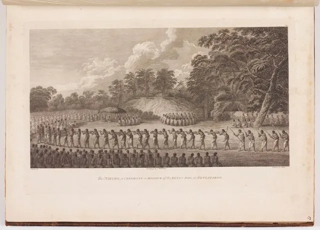 The Natche, a ceremony in honour of the king's son, in Tongataboo. Plate 22. From the book: Folio of Plates to Captain Cook's Voyages