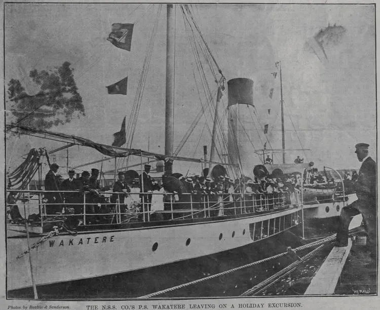 The NSS Co's PS Wakatere leaving on a holiday excursion