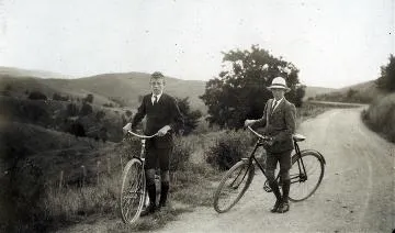 Two boys with bicycles : Digital image