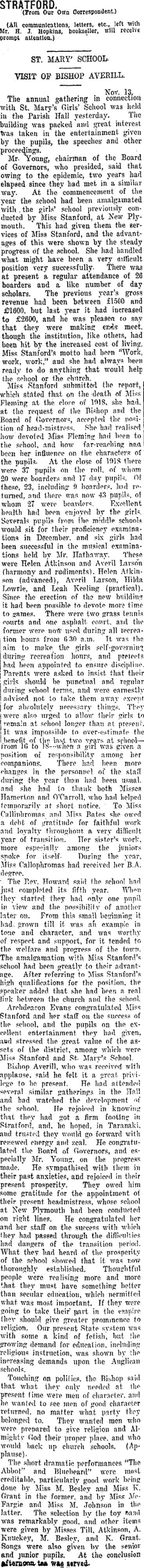 Image: STRATFORD. (Taranaki Daily News 14-11-1919)