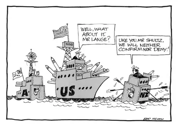 Image: Heath, Eric :`Well, what about it, Mr Lange?'. The Dominion 28 August 1985.