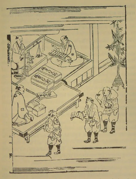 Settling debts at a merchants house.