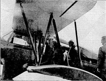 Image: ETening Post", Photo. THEIR EXCELLENCIES TAKE AN AERIAL VIEW OF WELLINGTON.-M and Lady Bledisloe entering the Wellington Aero Club s Waco aeroplane yesterday afternoon for a flight over ■ the city. Lord Bledisloe is already inside and her Excellency is being assisted on board by Squadron-Leader G. L. Stedman. f (Evening Post, 25 July 1934)