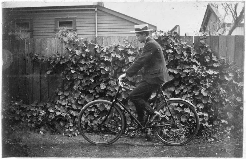 Frank Roberts on bicycle