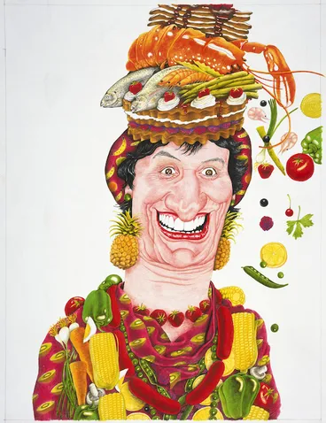 Image: Hodgson, Trace, 1958- :[Alison Holst caricature] New Zealand Listener, 9 May, 1987.