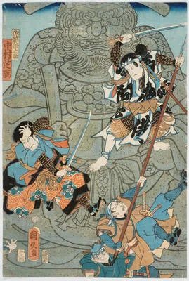 Battle scene in a Temple (centre sheet of Triad)