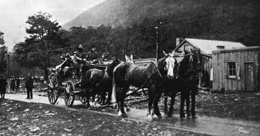 Image: The first cart away for Otira with the wounded and the nurse